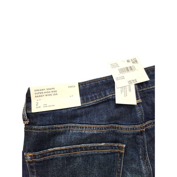 American Eagle Dark Wash Super High Rise Baggy Wide Leg Dreamy Drape Jean 2 Long - Picture 2 of 11